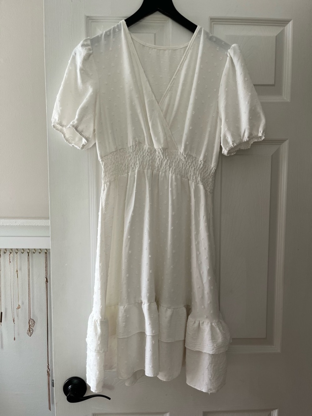 White Swiss Dot Ruffle Short Dress